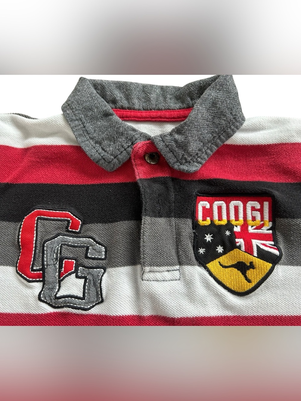 Coogi Youth Boys Red Black White Striped Polo Shirt Size 7 Rare Find Y2K